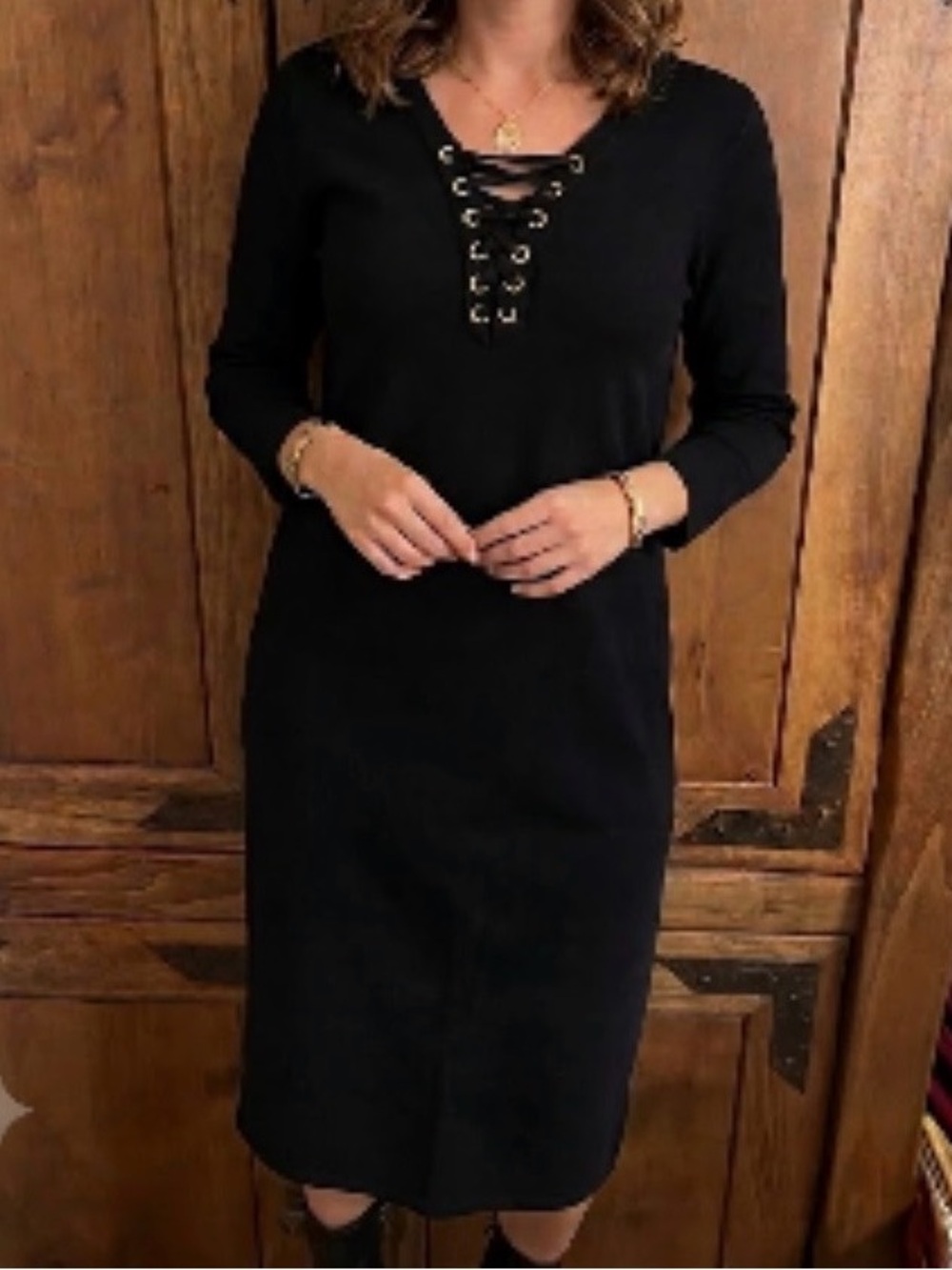Spense Black Lace-Up V-Neck Women's Dress NWT XL